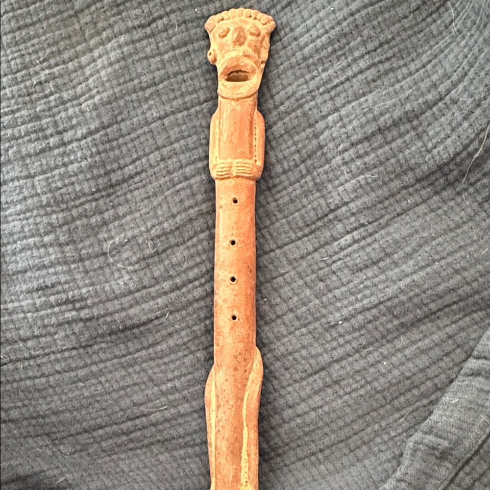 Vintage Carved ceramic Flute with Tribal Design